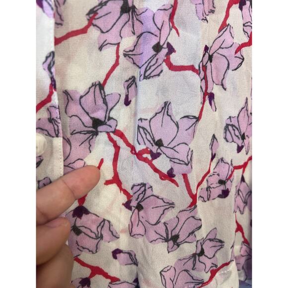 Rag & Bone Top Size MED Short Sleeve Blouse Pink Floral Print Collar - Picture 7 of 7